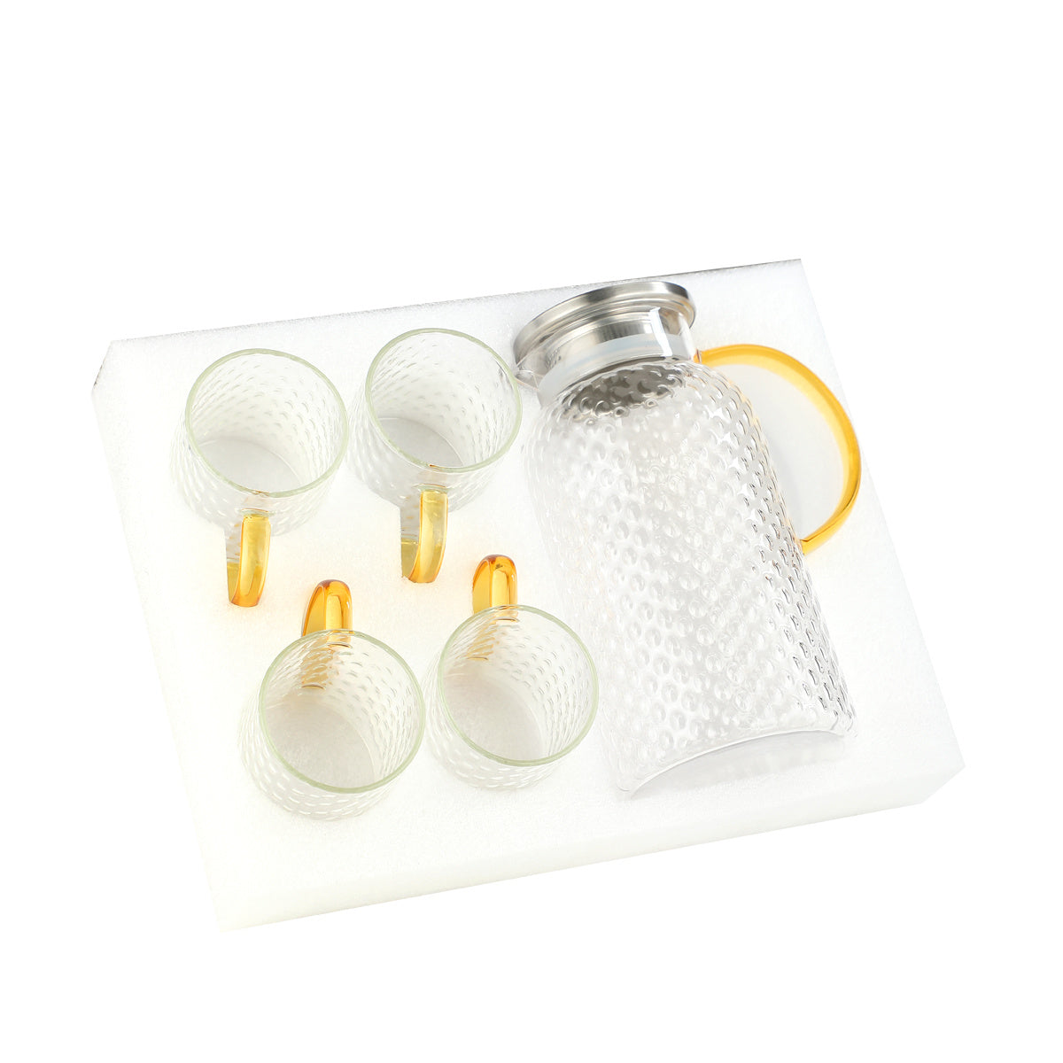 1 Pot with 4 Cups Set, Rice Grain Corrugated Cooling Water Kettle, Water Cup Set, Water Utensil Set, Tea Pot Set, Water Kettle Cup Set, High Borosilicate Glass Water Kettle, Water Cup Kettle